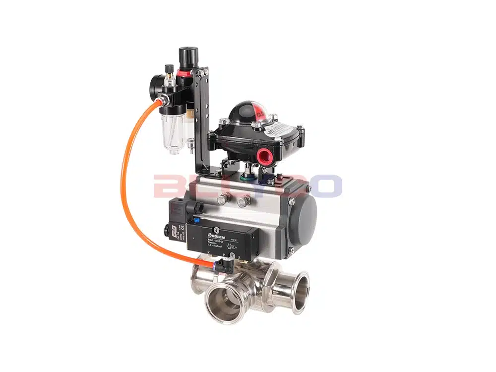 วาล์วลูกบอลสแตนเลสสตีล 304 แบบเชื่อมต่อด่วนทางลม สามทาง รุ่น Q685F-10P