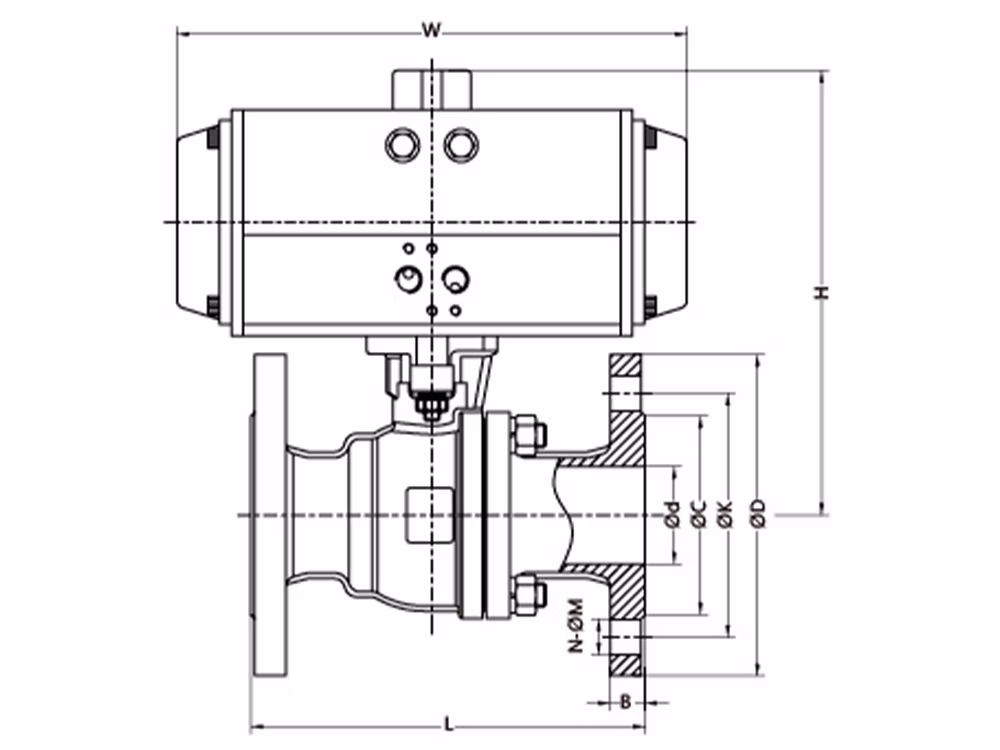 304 Stainless Steel Pneumatic High-Platform Flanged Ball Valve GQ641F-16P
