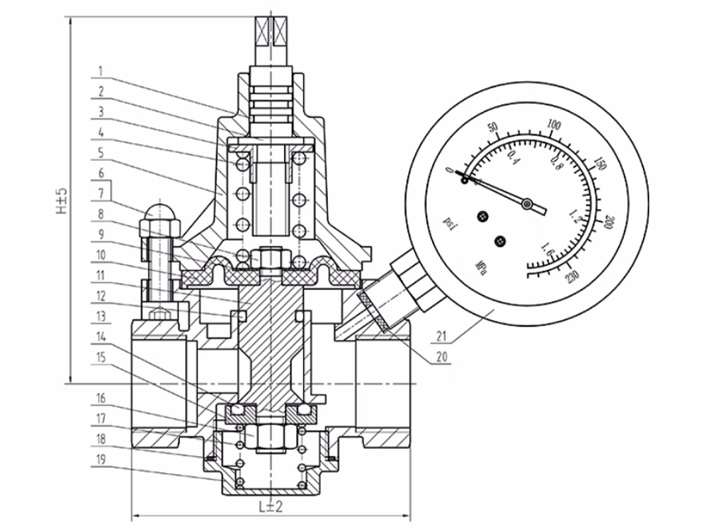 304 Stainless Steel Single-Gauge Adjustable Pressure Reducing Valve YZ11X-16P