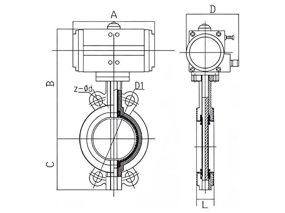 304 Stainless Steel Pneumatic Wafer-Type Butterfly Valve D671X-16P